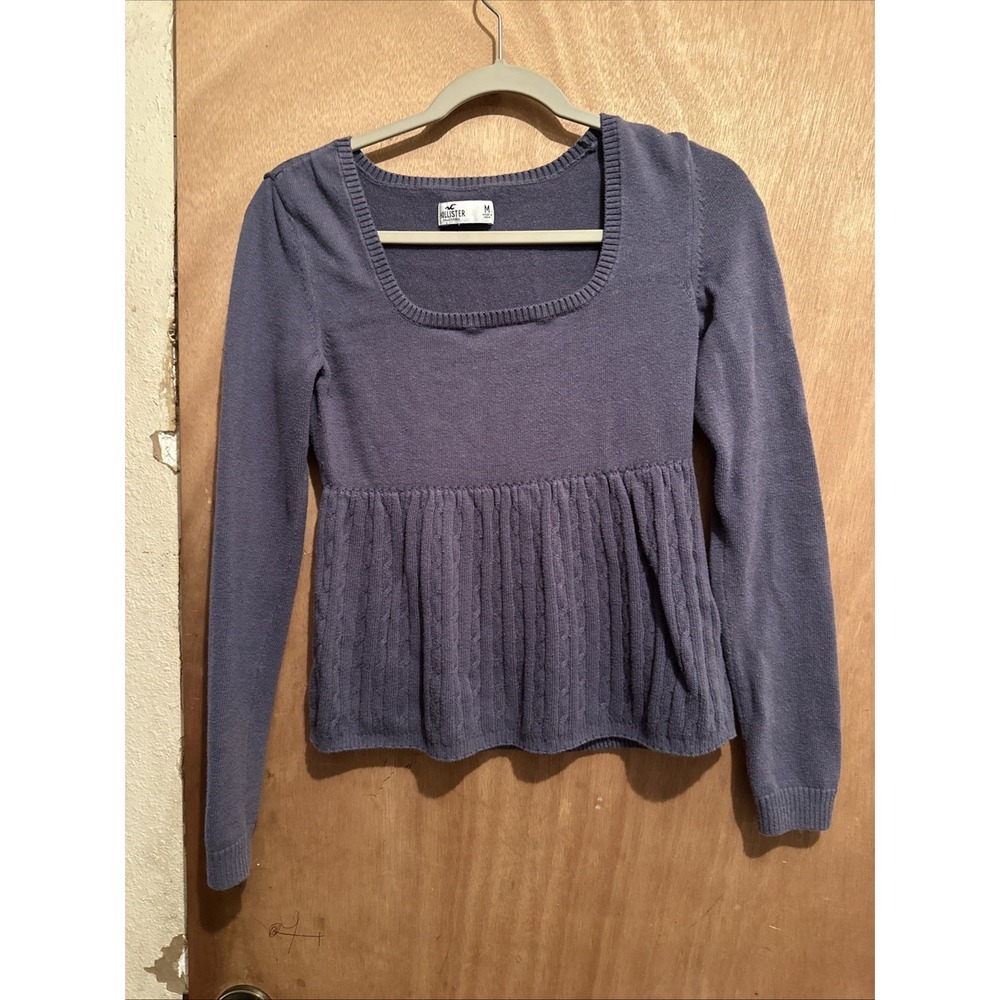 VTG Hollister Sweater Womens M Blue Cable Knit Babydoll Top Bella Swan Twilight